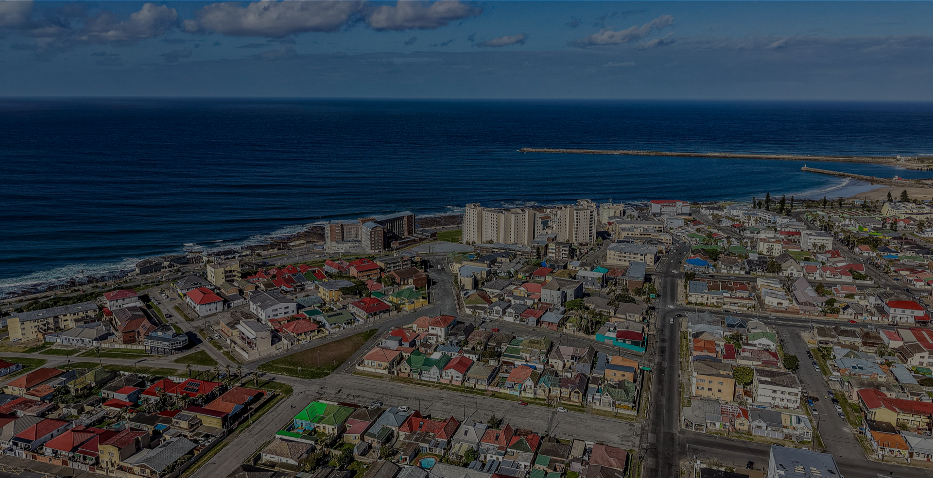 Aerial view of a coastal city